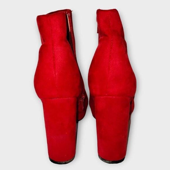 Dream Pairs Womens Boots Sz 9.5‎ Sianna Red Suede Heels Block Zip Chunky Ankle - Picture 8 of 9